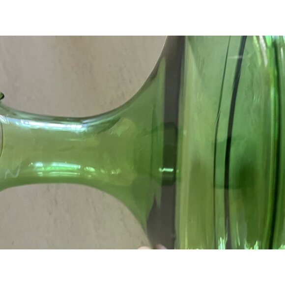 Vintage Peedee Green Glass Decanter Italy Hand Blown Glass MCM Original Stopper - Picture 5 of 11